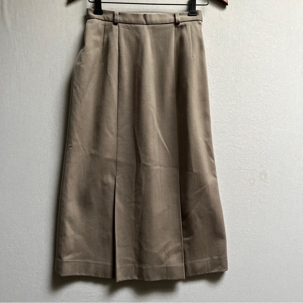 Vintage New Yorker Pure Wool Pleated Midi Skirt Tan Beige Waist 25